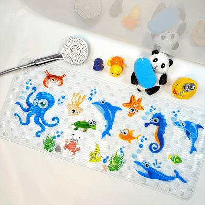 Kids Bath Mat for Tub, Non-Slip Toddler Bathtub Mat(Blue-Octopus)