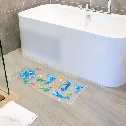 Kids Bath Mat for Tub, Non-Slip Toddler Bathtub Mat(Blue-Octopus)