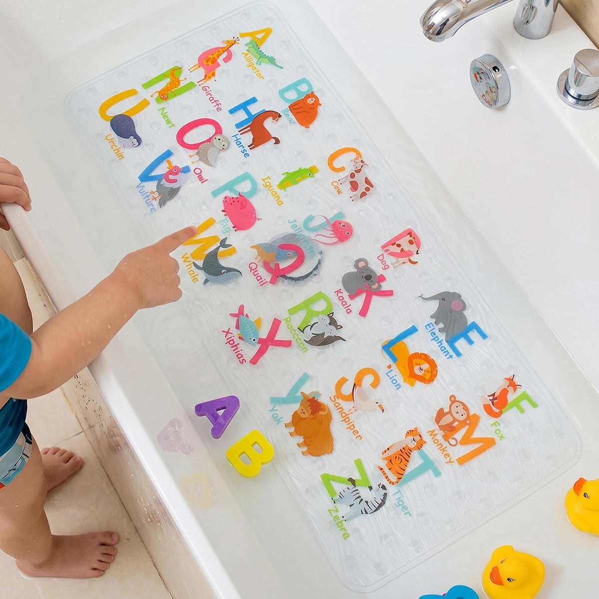 Kids Bath Mat for Tub, Non-Slip Toddler Bathtub Mat(Blue-Octopus)
