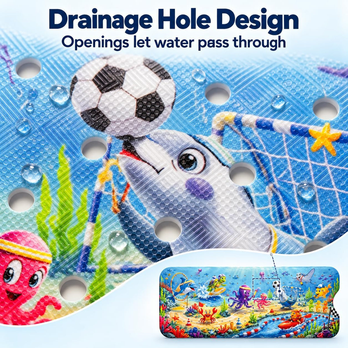 Kids Bath Mat for Tub, Non-Slip Toddler Bathtub Mat(Blue-Octopus)