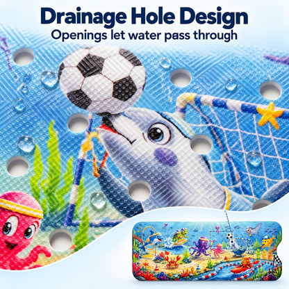 Kids Bath Mat for Tub, Non-Slip Toddler Bathtub Mat(Blue-Octopus)