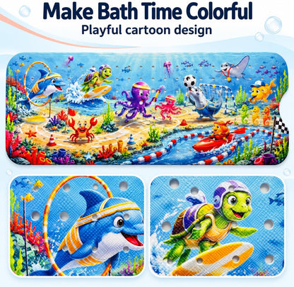 Kids Bath Mat for Tub, Non-Slip Toddler Bathtub Mat(Blue-Octopus)