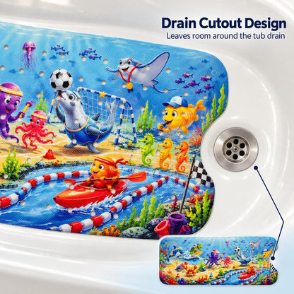 Kids Bath Mat for Tub, Non-Slip Toddler Bathtub Mat(Blue-Octopus)
