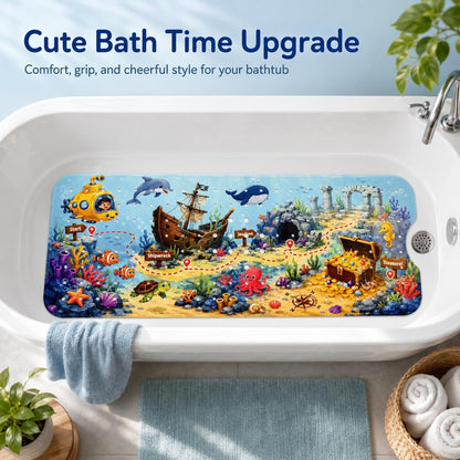 Kids Bath Mat for Tub, Non-Slip Toddler Bathtub Mat(Blue-Octopus)