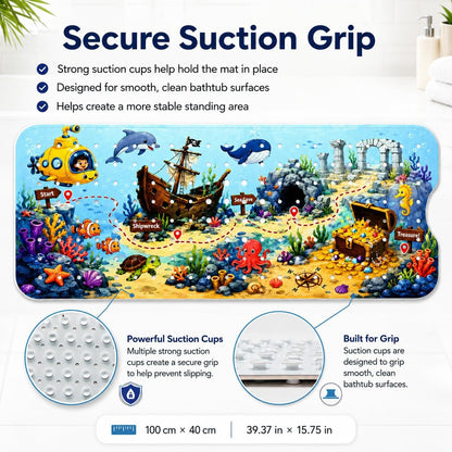 Kids Bath Mat for Tub, Non-Slip Toddler Bathtub Mat(Blue-Octopus)