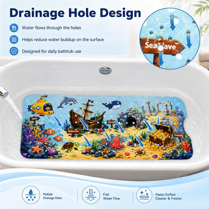 Kids Bath Mat for Tub, Non-Slip Toddler Bathtub Mat(Blue-Octopus)
