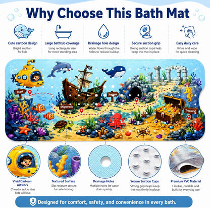 Kids Bath Mat for Tub, Non-Slip Toddler Bathtub Mat(Blue-Octopus)