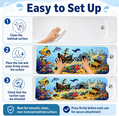 Kids Bath Mat for Tub, Non-Slip Toddler Bathtub Mat(Blue-Octopus)