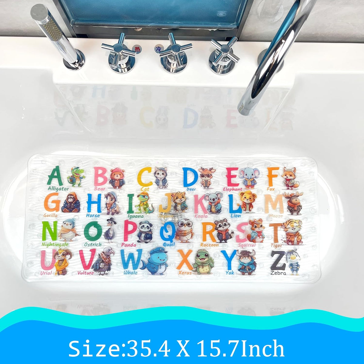 Kids Bath Mat for Tub, Non-Slip Toddler Bathtub Mat(Blue-Octopus)