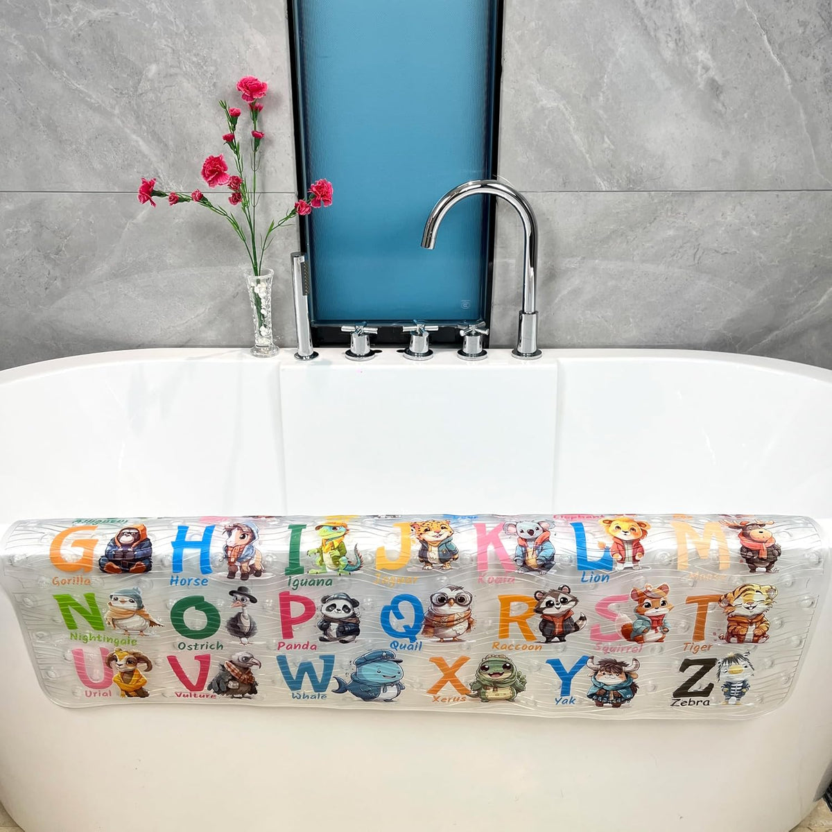 Kids Bath Mat for Tub, Non-Slip Toddler Bathtub Mat(Blue-Octopus)