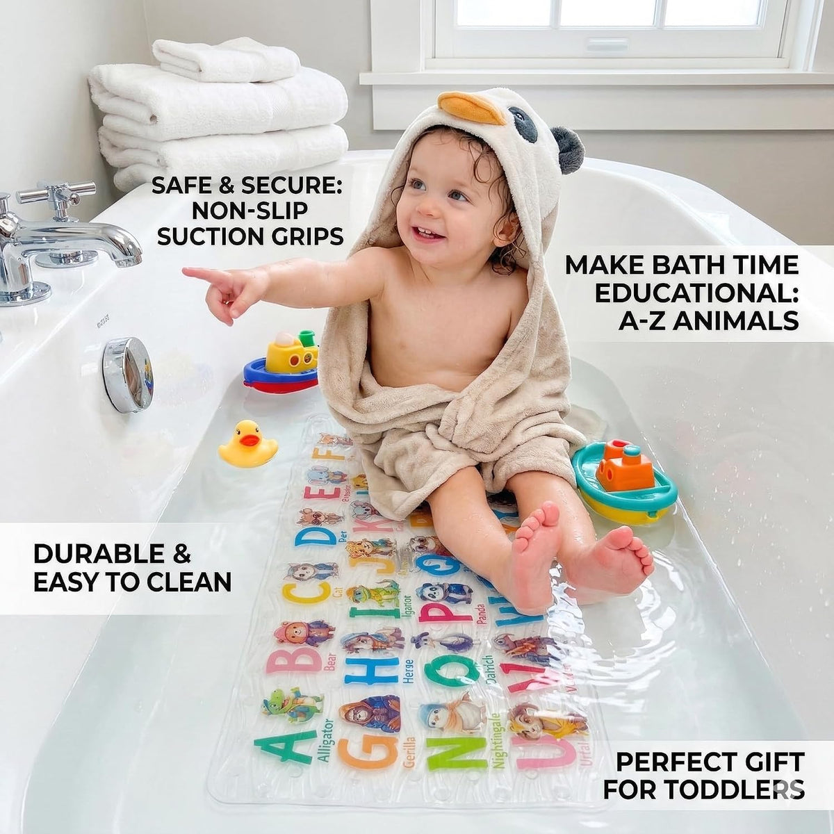 Kids Bath Mat for Tub, Non-Slip Toddler Bathtub Mat(Blue-Octopus)