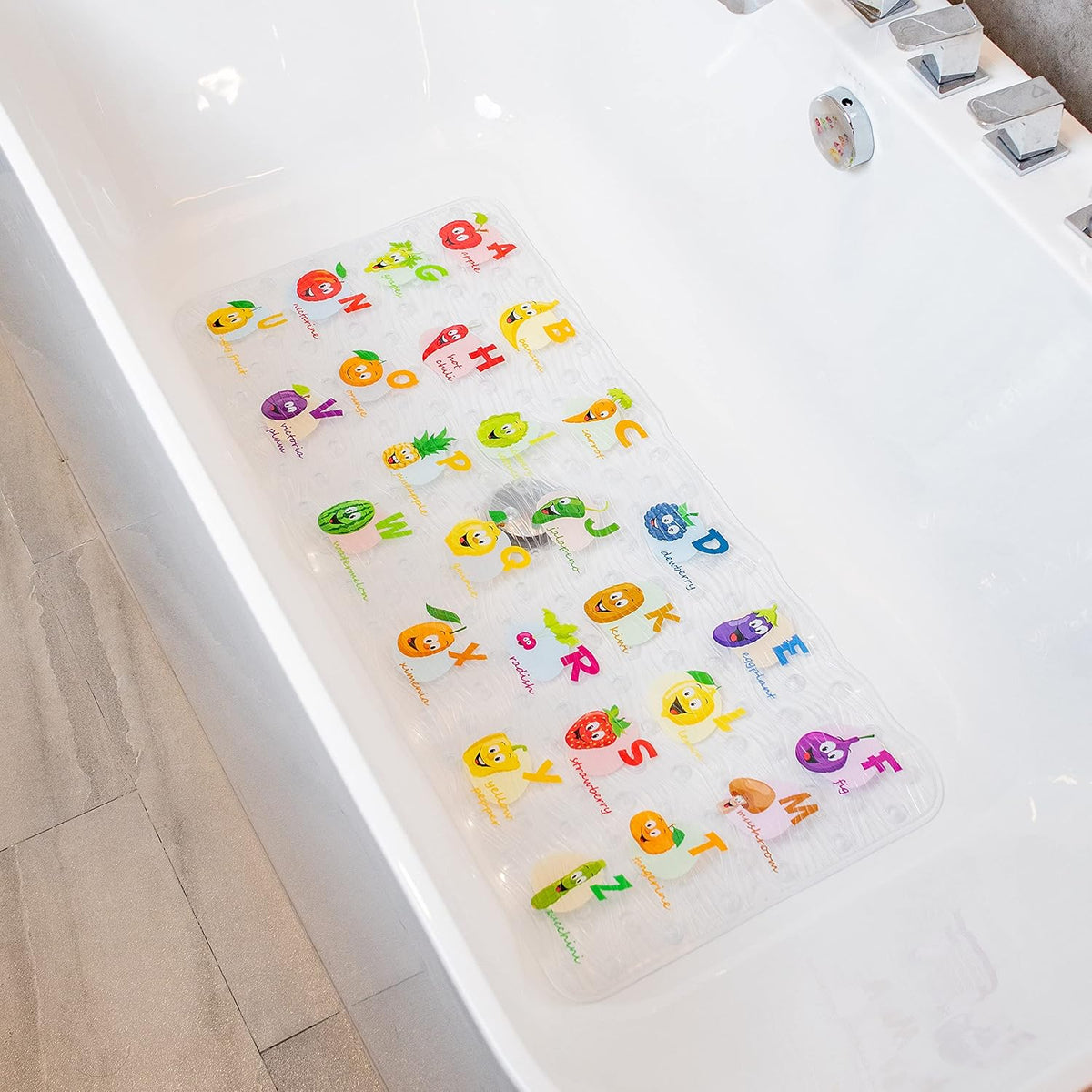 Kids Bath Mat for Tub, Non-Slip Toddler Bathtub Mat(Blue-Octopus)