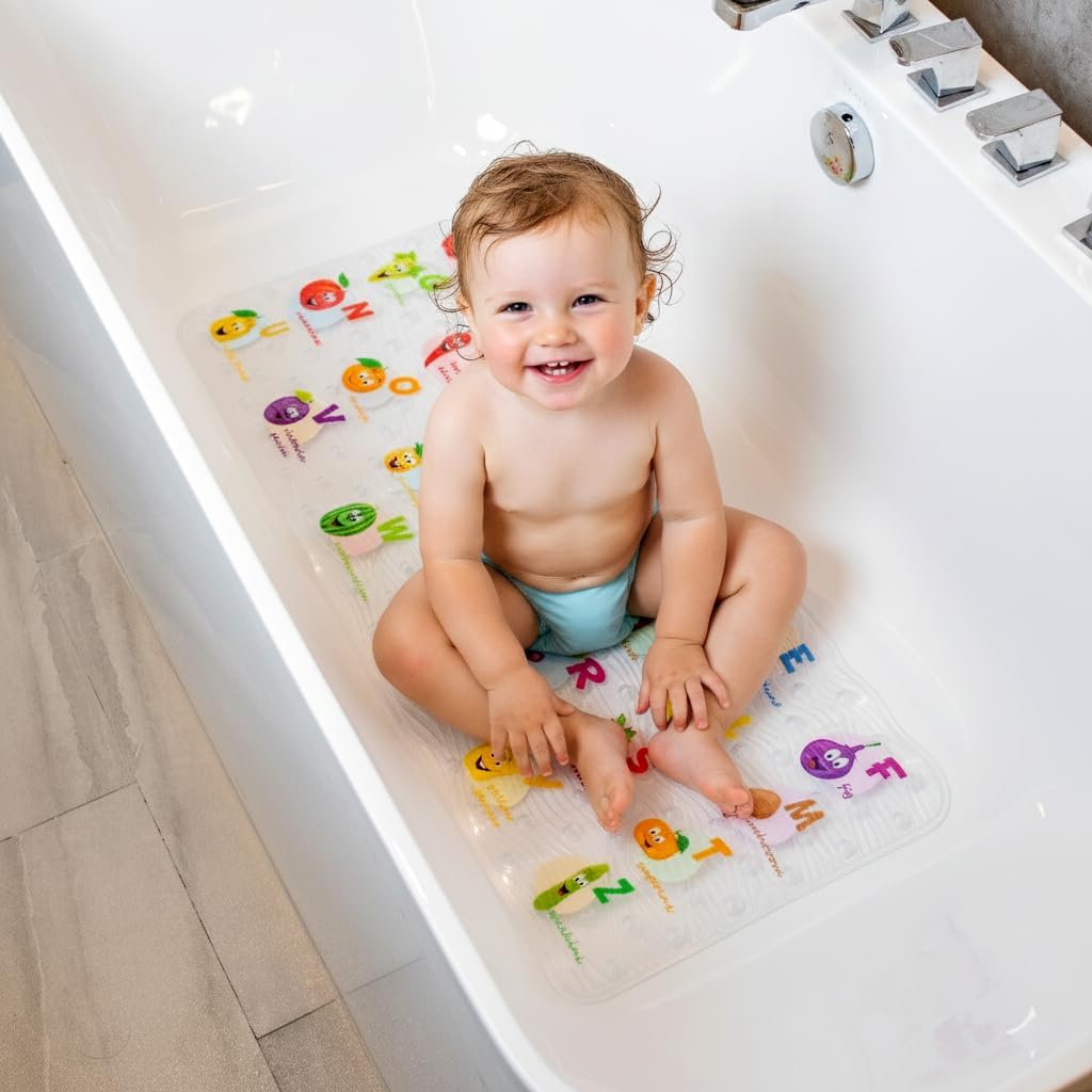 Kids Bath Mat for Tub, Non-Slip Toddler Bathtub Mat(Blue-Octopus)