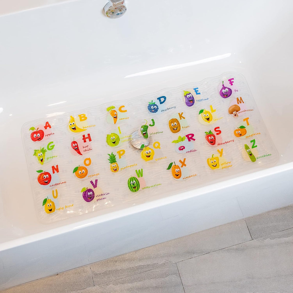 Kids Bath Mat for Tub, Non-Slip Toddler Bathtub Mat(Blue-Octopus)