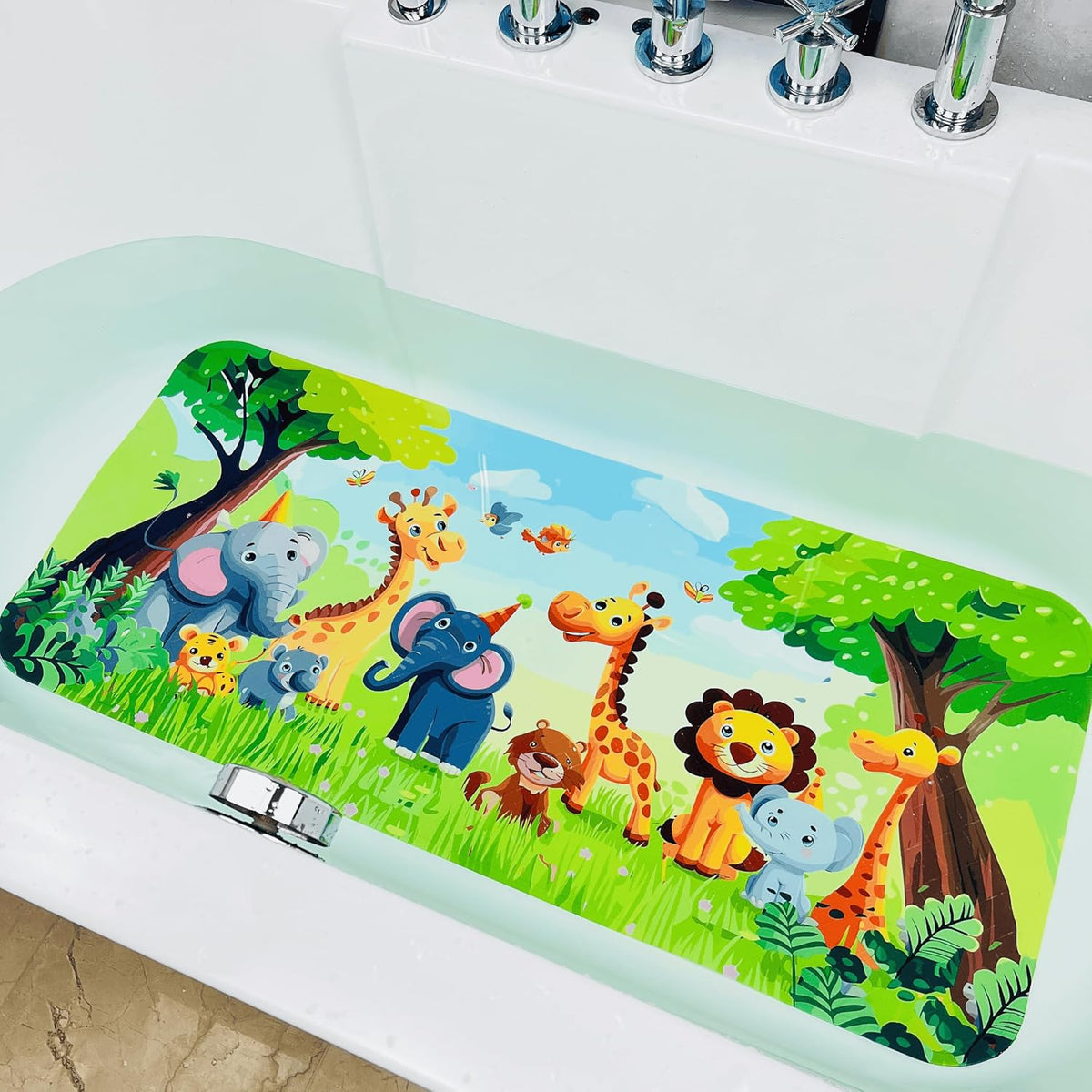 Kids Bath Mat for Tub, Non-Slip Toddler Bathtub Mat(Blue-Octopus)