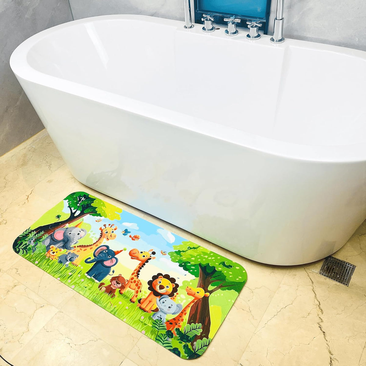 Kids Bath Mat for Tub, Non-Slip Toddler Bathtub Mat(Blue-Octopus)