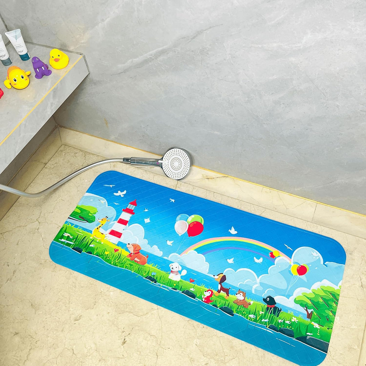 Kids Bath Mat for Tub, Non-Slip Toddler Bathtub Mat(Blue-Octopus)