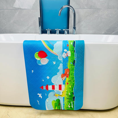 Kids Bath Mat for Tub, Non-Slip Toddler Bathtub Mat(Blue-Octopus)
