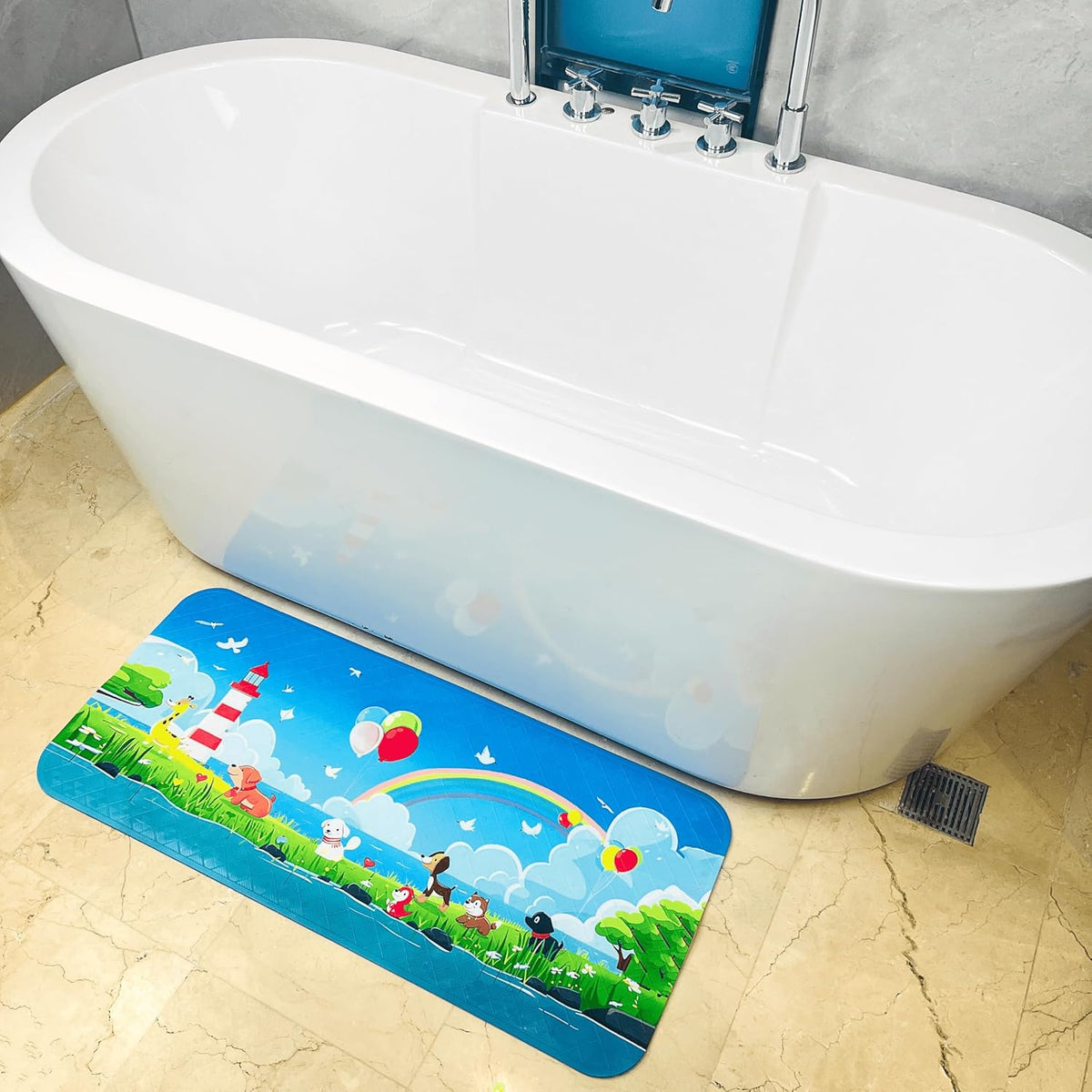 Kids Bath Mat for Tub, Non-Slip Toddler Bathtub Mat(Blue-Octopus)