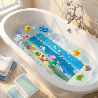 Kids Bath Mat for Tub, Non-Slip Toddler Bathtub Mat(Blue-Octopus)