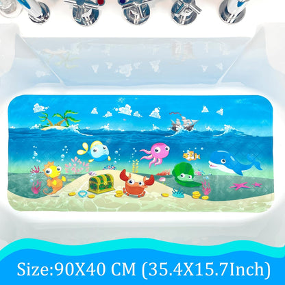 Kids Bath Mat for Tub, Non-Slip Toddler Bathtub Mat(Blue-Octopus)