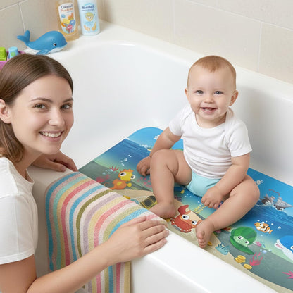 Kids Bath Mat for Tub, Non-Slip Toddler Bathtub Mat(Blue-Octopus)