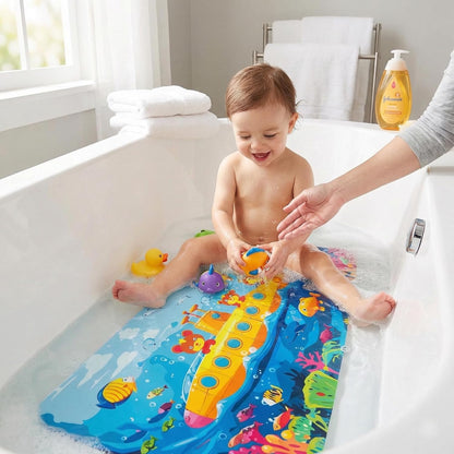 Kids Bath Mat for Tub, Non-Slip Toddler Bathtub Mat(Blue-Octopus)