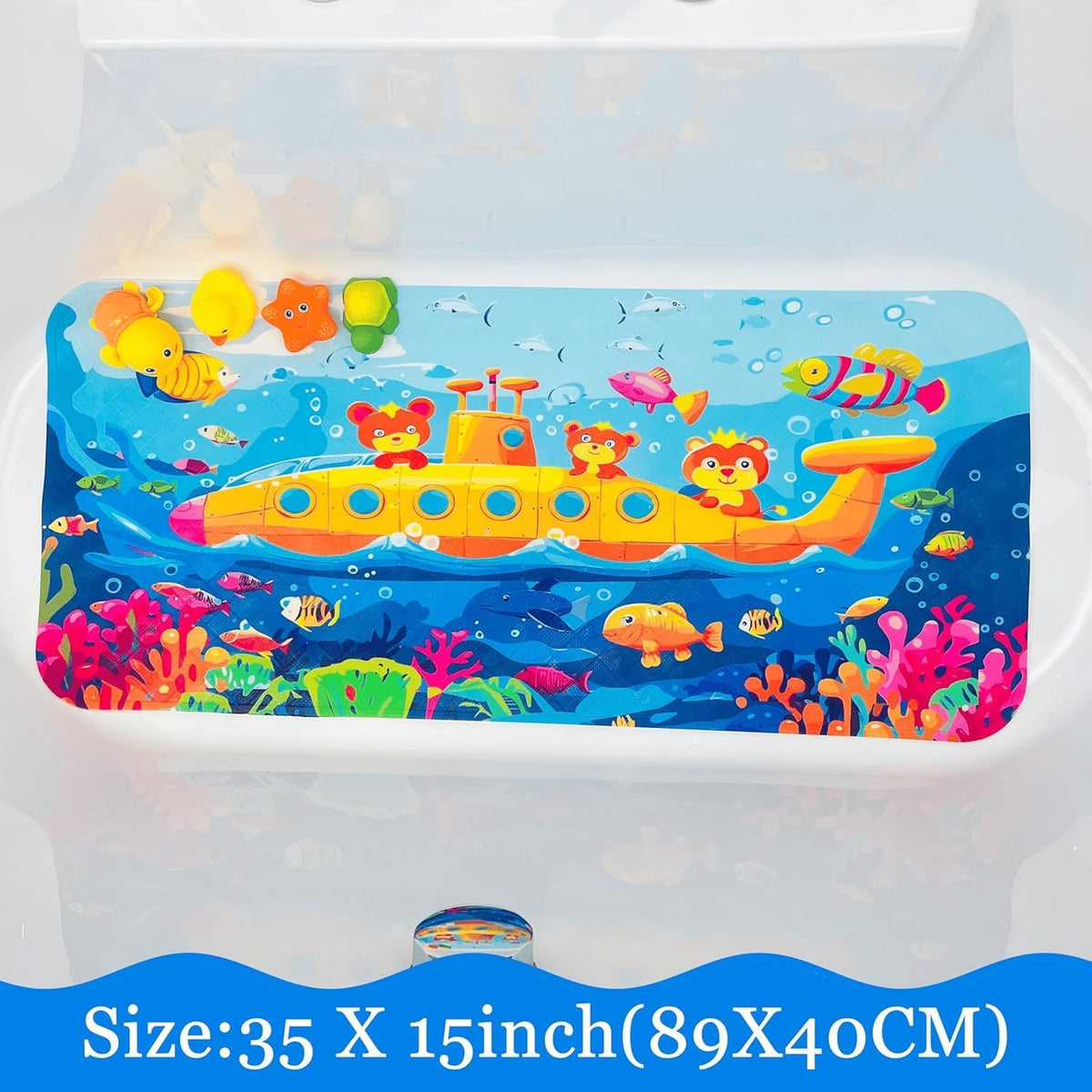 Kids Bath Mat for Tub, Non-Slip Toddler Bathtub Mat(Blue-Octopus)