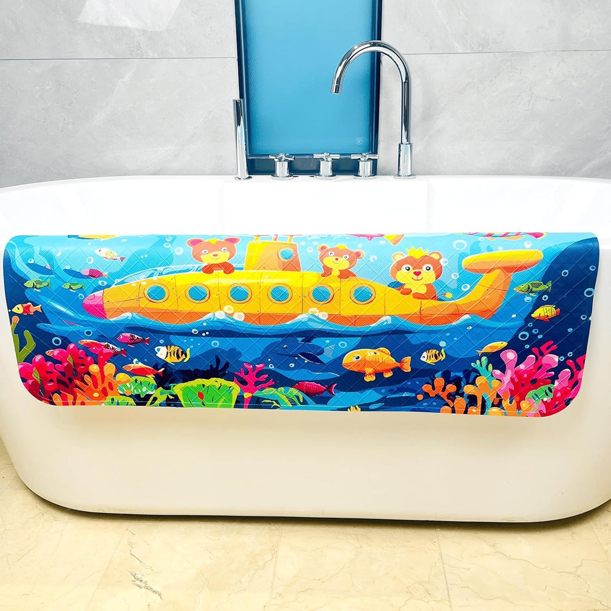 Kids Bath Mat for Tub, Non-Slip Toddler Bathtub Mat(Blue-Octopus)