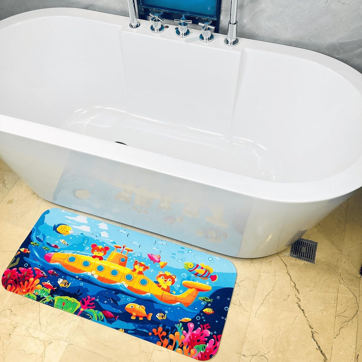 Kids Bath Mat for Tub, Non-Slip Toddler Bathtub Mat(Blue-Octopus)