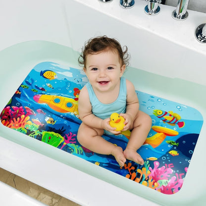 Kids Bath Mat for Tub, Non-Slip Toddler Bathtub Mat(Blue-Octopus)