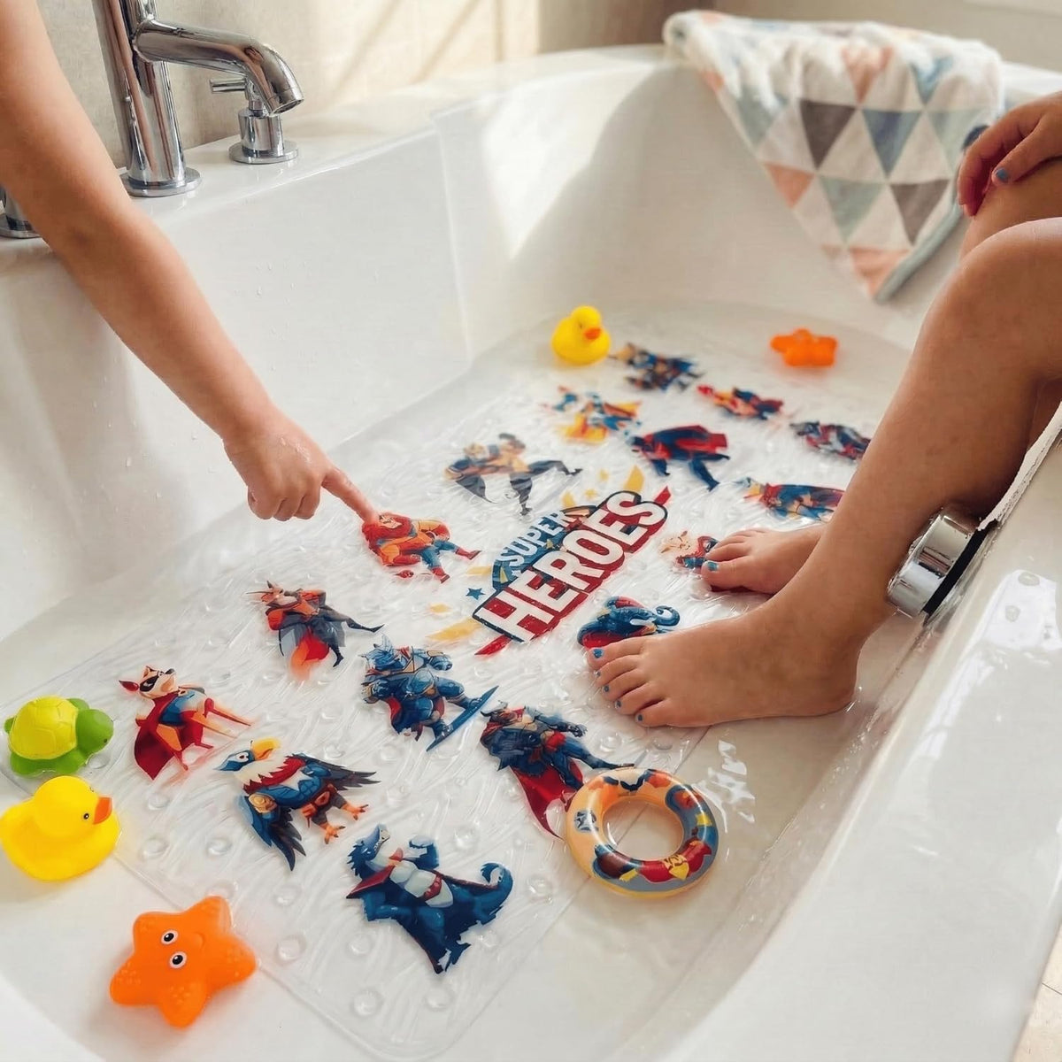 Kids Bath Mat for Tub, Non-Slip Toddler Bathtub Mat(Blue-Octopus)