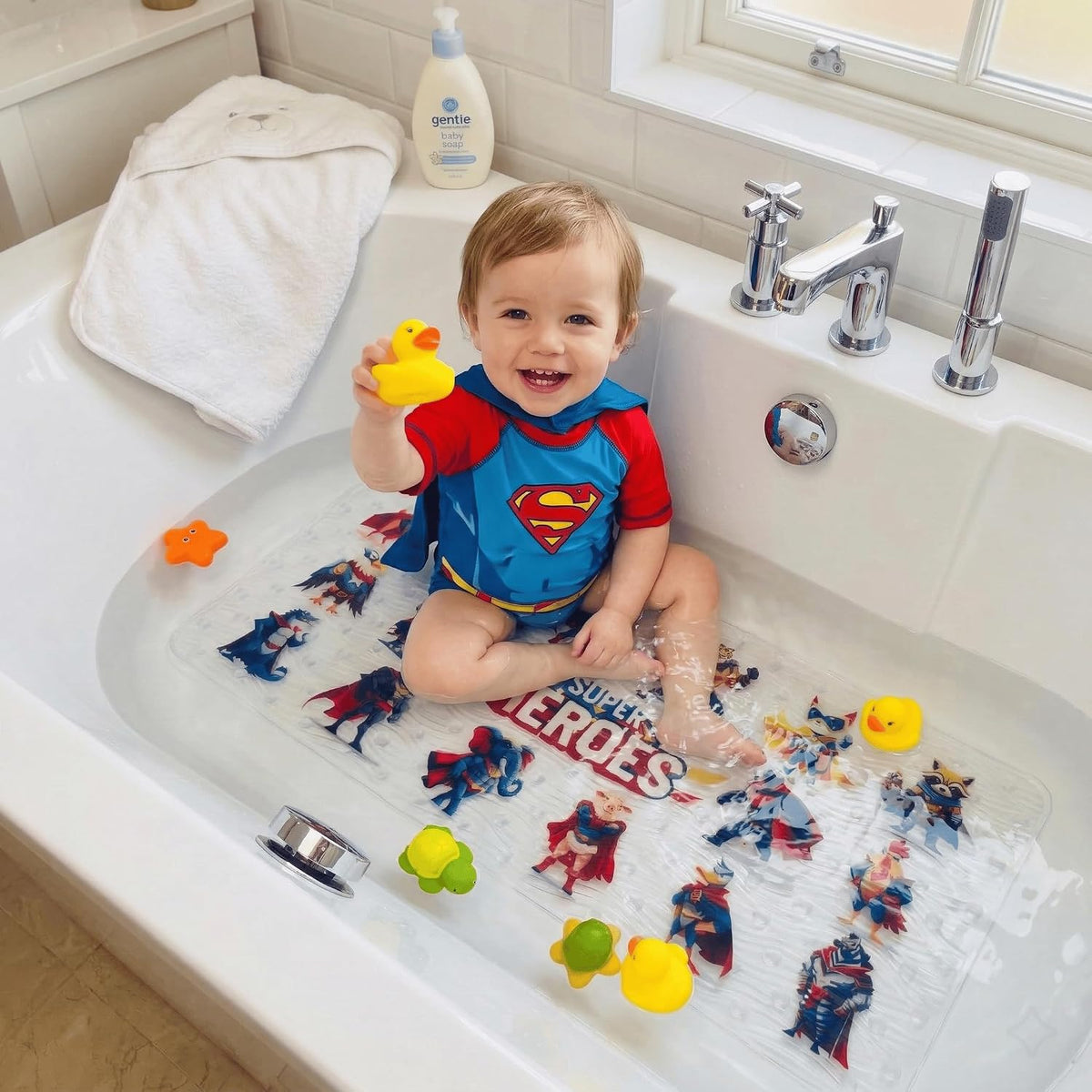 Kids Bath Mat for Tub, Non-Slip Toddler Bathtub Mat(Blue-Octopus)