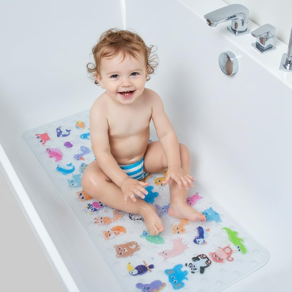 Kids Bath Mat for Tub, Non-Slip Toddler Bathtub Mat(Blue-Octopus)