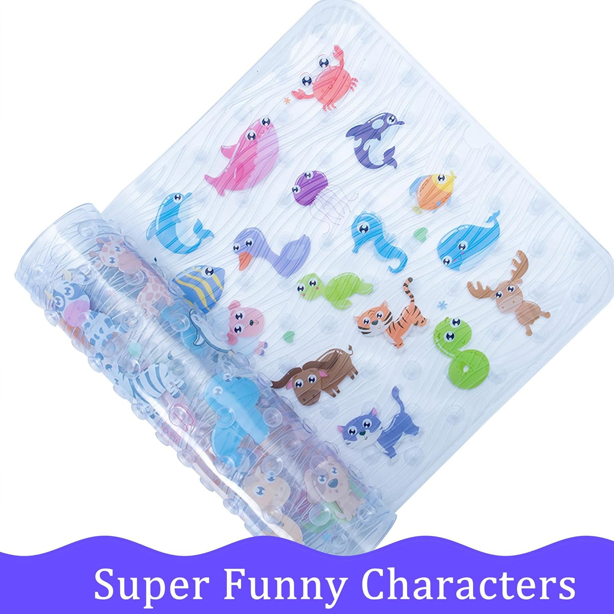 Kids Bath Mat for Tub, Non-Slip Toddler Bathtub Mat(Blue-Octopus)