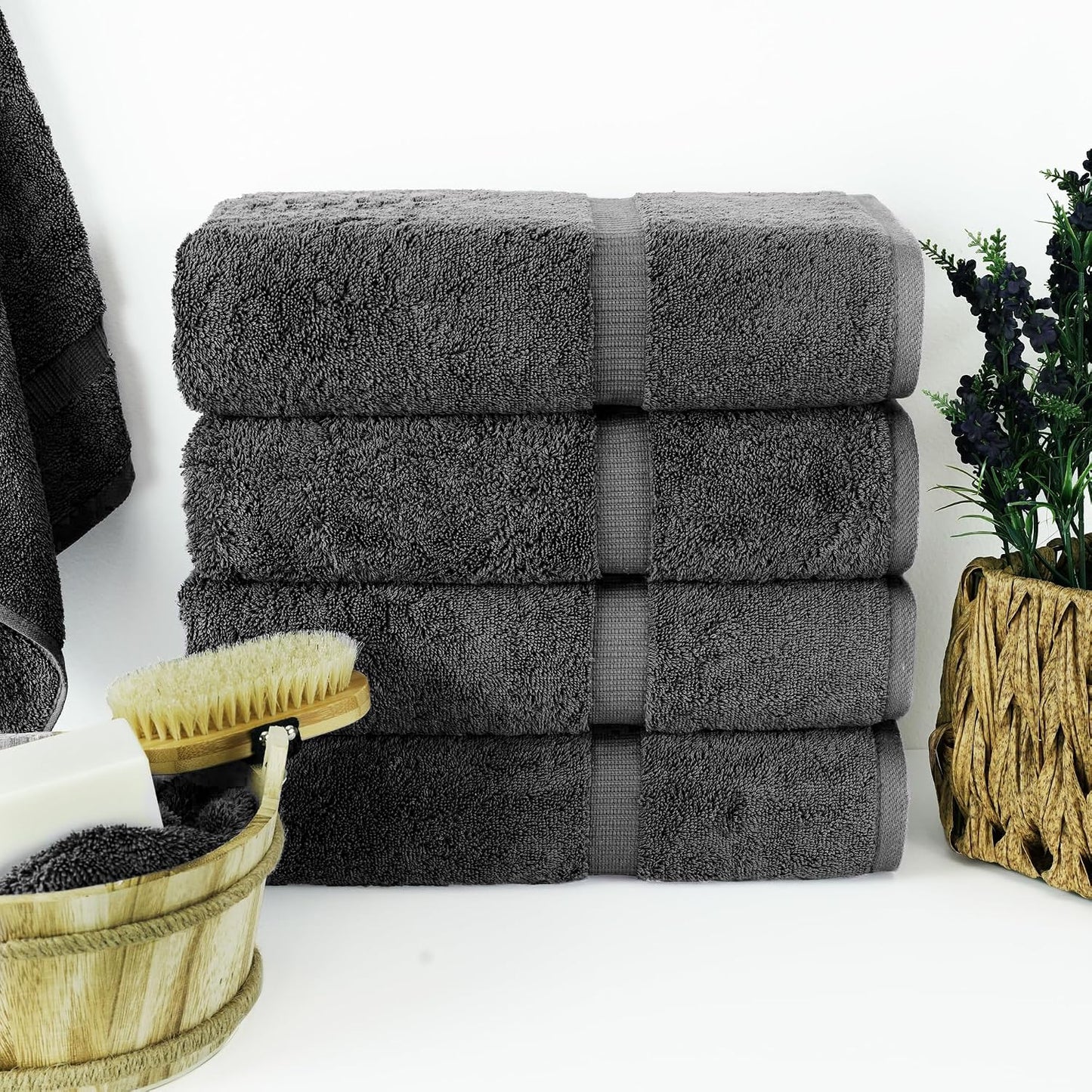 100% Cotton 4-Pack Bath Towels 27x54, Gray