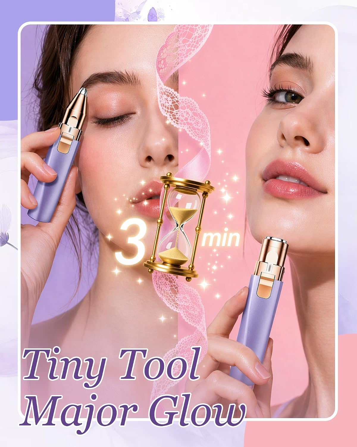 Eyebrow Trimmer Facial Hair Removal for Women: 2 in 1 Rechargeable Face Shaver and Eyebrow Razor - Painless Electric Hair Remover Device for Peach Fuzz Fine Hairs Upper Lip Chin