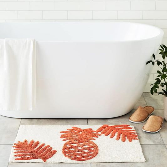 Bath Rug, 100% Cotton Soft & Absorbent Bath Mat, Reversible, Dorm Room Essentials, Long Branch Coconut