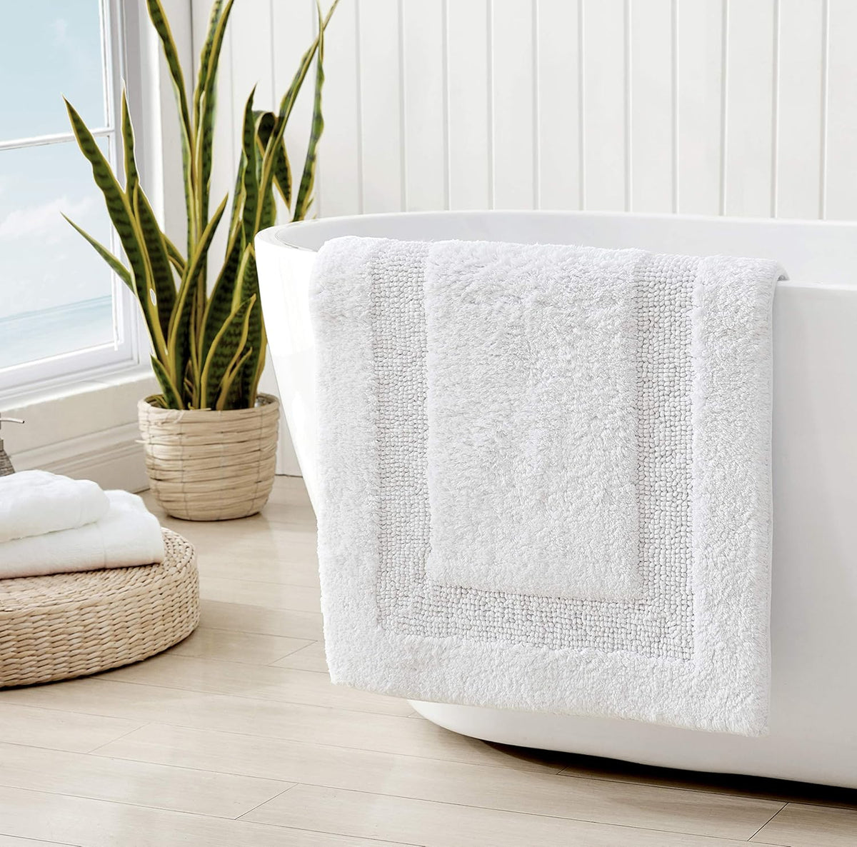 Bath Rug, 100% Cotton Soft & Absorbent Bath Mat, Reversible, Dorm Room Essentials, Long Branch Coconut