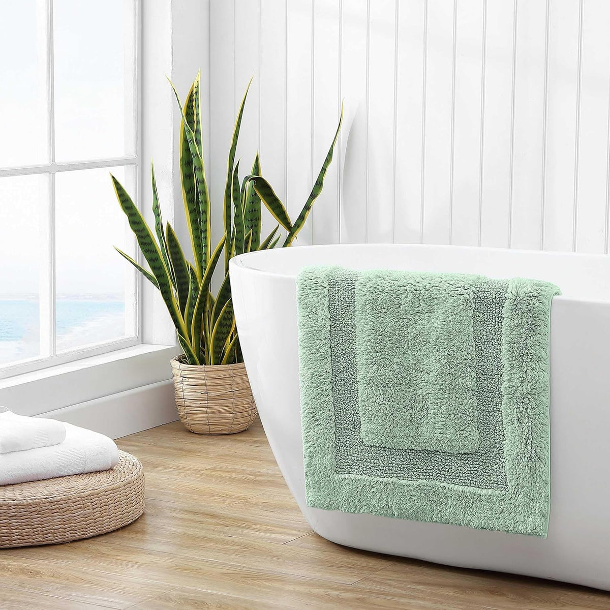 Bath Rug, 100% Cotton Soft & Absorbent Bath Mat, Reversible, Dorm Room Essentials, Long Branch Coconut