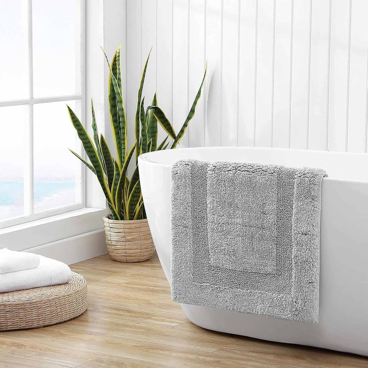 Bath Rug, 100% Cotton Soft & Absorbent Bath Mat, Reversible, Dorm Room Essentials, Long Branch Coconut