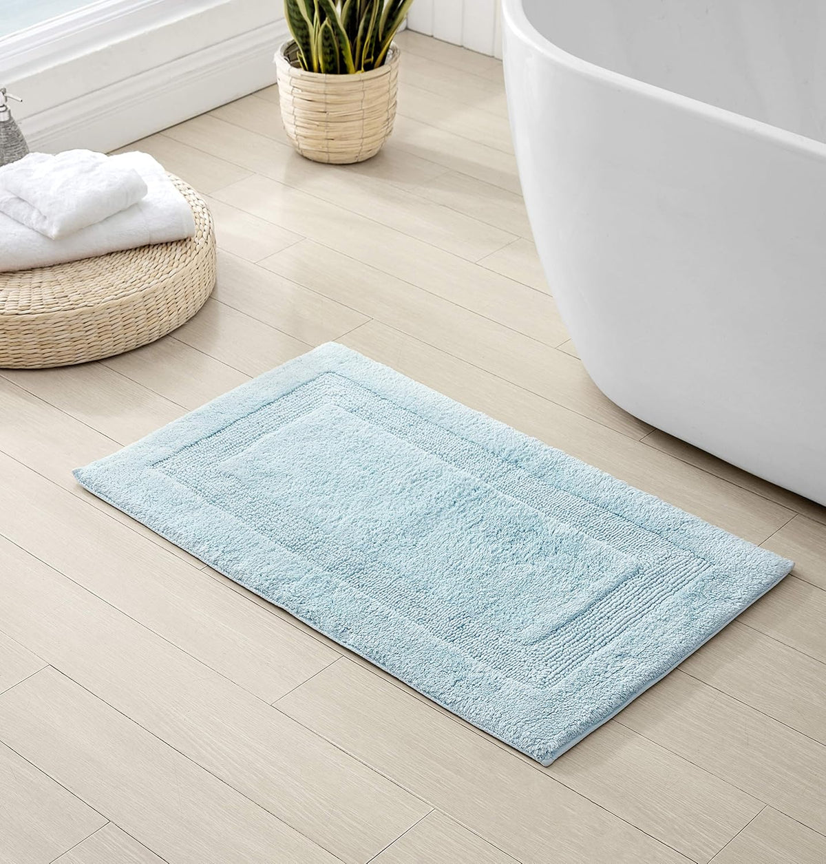 Bath Rug, 100% Cotton Soft & Absorbent Bath Mat, Reversible, Dorm Room Essentials, Long Branch Coconut