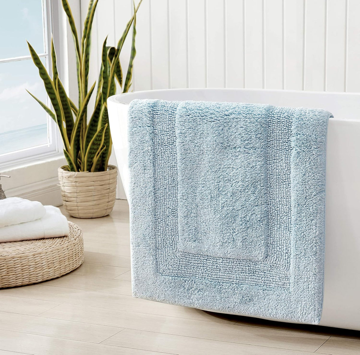 Bath Rug, 100% Cotton Soft & Absorbent Bath Mat, Reversible, Dorm Room Essentials, Long Branch Coconut