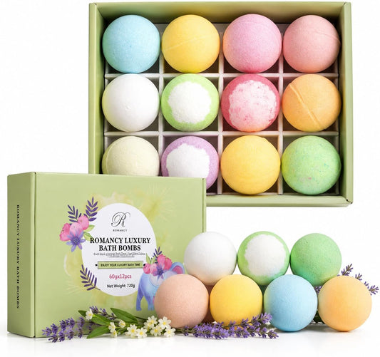 Bath Bomb Gift Set, 12 Pack Aromatherapy Bath Bombs with Essential Oils | Lavender & Eucalyptus Aromatherapy with Essential Oils for Relaxation, Stress Relief & Self-Care