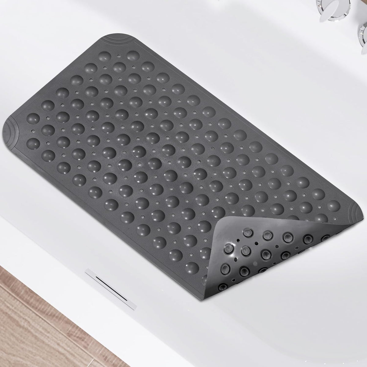 （TPE） Long Bathtub Mat Non Slip 39.5 x 16 Inch, Inside Shower Mats with Suction Cups & Drain Holes, Soft TPE Bath Mat for Tub, Quick-Drain Bathroom Floor Mats, Dark Gray