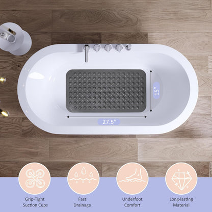 （TPE） Long Bathtub Mat Non Slip 39.5 x 16 Inch, Inside Shower Mats with Suction Cups & Drain Holes, Soft TPE Bath Mat for Tub, Quick-Drain Bathroom Floor Mats, Dark Gray