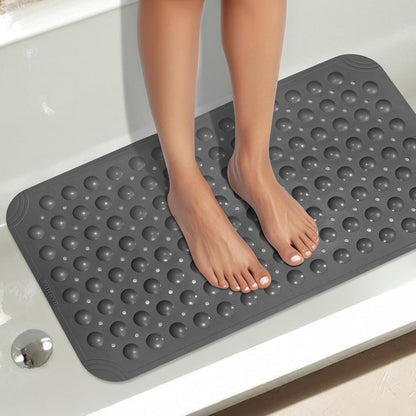 （TPE） Long Bathtub Mat Non Slip 39.5 x 16 Inch, Inside Shower Mats with Suction Cups & Drain Holes, Soft TPE Bath Mat for Tub, Quick-Drain Bathroom Floor Mats, Dark Gray