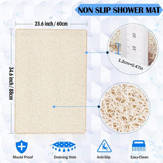 Shower Mats Non Slip Without Suction Cups, PVC Loofah Bathroom Mats, Loofah Mats for Shower and Bathroom, Quick Drying, 15.7× 36 Inch, Grey