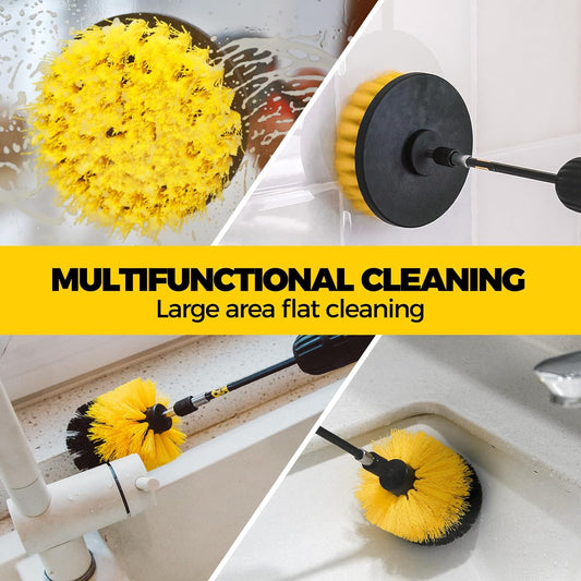 6Pc Drill Brush Set - Soft Bristles with Extension for Home Clean | 5 Head Sizes, Yellow Nylon Fibers, Power Scrubber Attachments for Tile, Tub, Shower, Floors, Kitchen and Auto Interior Care