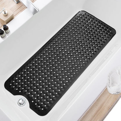 Bath Tub and Shower Mats, Non Slip 40 x 16 Inch Extra Large Bathtub Mat, Machine Washable Bathmat with Drain Holes, Suction Cups for Bathroom Floor, Gray
